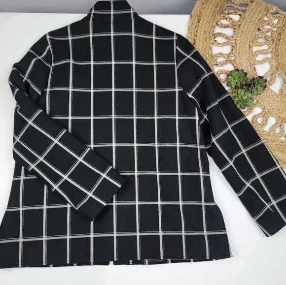 J. Jill Black Cream Windowpane Print Fill Zip Front Jacket Lined Size Small - Picture 11 of 13